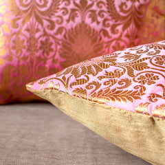 Salmon Pink Banarasi Cushion Cover