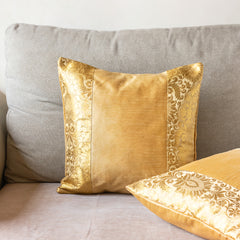 Golden Banarasi Trim Cushion Cover