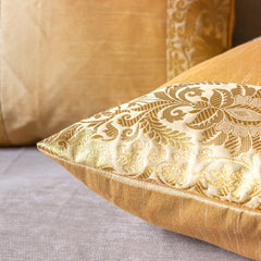 Golden Banarasi Trim Cushion Cover