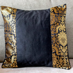 Black Banarasi Trim Cushion Cover