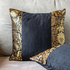 Black Banarasi Trim Cushion Cover