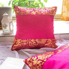 Pink Banarasi Trim Cushion Cover