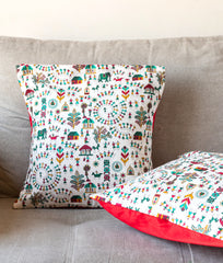 Multicoloured Warli Cushion Cover