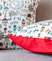 Multicoloured Warli Cushion Cover