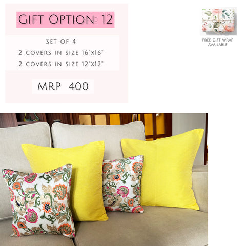 Yellow Self Print 16"x16" + 2 Cream Oriental 12"x12" : Set of 4