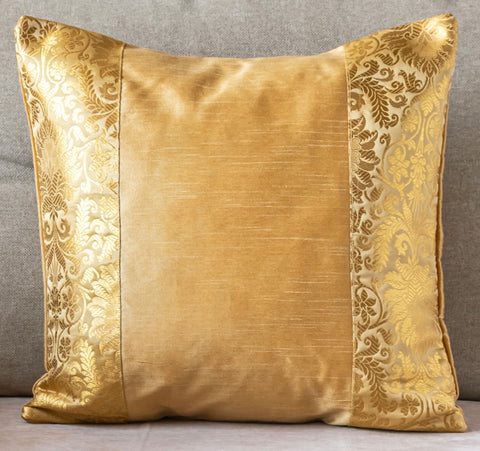 Golden Banarasi Trim Cushion Cover