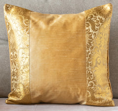 Golden Banarasi Trim Cushion Cover