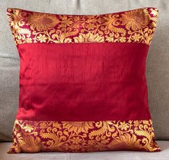 Maroon Banarasi Trim Cushion Cover