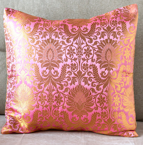 Salmon Pink Banarasi Cushion Cover