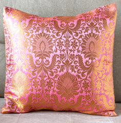 Salmon Pink Banarasi Cushion Cover
