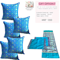 Cushion Cover and Runner Mats Set - Blue Patola