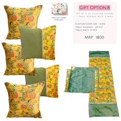 Cushion Cover and Runner Mats set - Yellow Oriental with Green