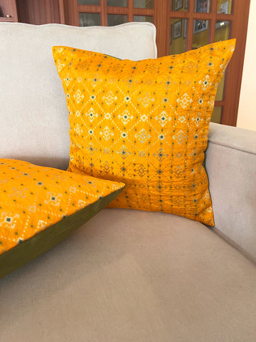 Yellow Bandhani Cushion Cover
