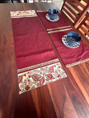 Madhubani Maroon Panchi- Table Runner with 2 Mats