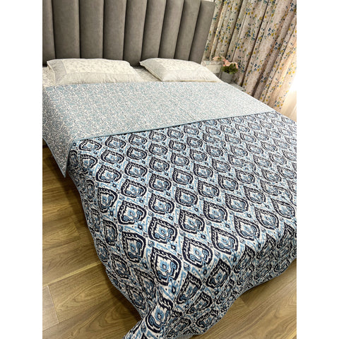 Handblock Printed Quilted Bedcover - Black Spade