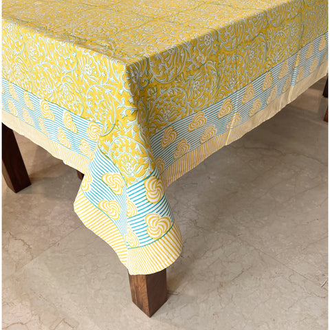 Yellow Swirl Handblock Printed Tablecloth