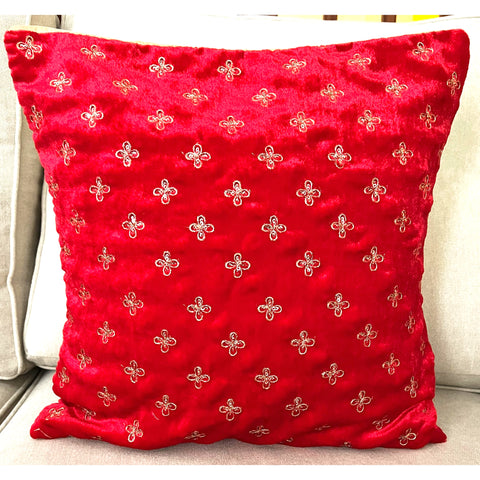 Red Floret Velvet 16"x16" Cushion Cover