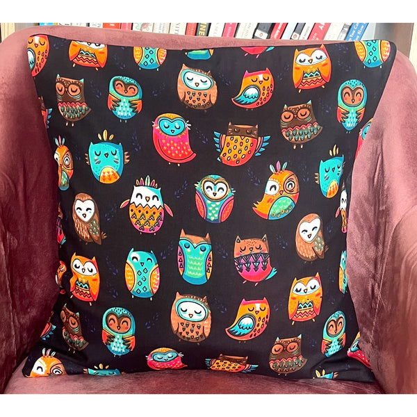 Set of 2: Black Owl Cushion Covers