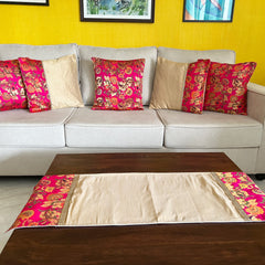Set of Gold Pink Oriental Cushion Covers + FREE Runner