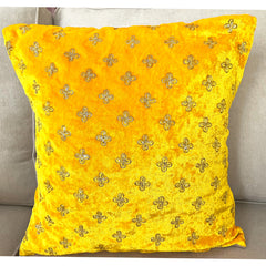 Yellow Floret Velvet 16"x16" Cushion Cover