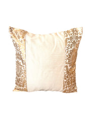 White Banarasi Trim Cushion Cover