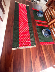 Dark Green and Red - Table Runner with 2 Mats