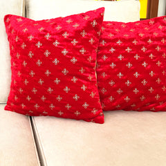 Red Floret Velvet 16"x16" Cushion Cover