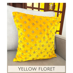 Yellow Floret Velvet 16"x16" Cushion Cover