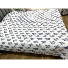 Handblock Printed Quilted Bedcover - Blue Bouquet