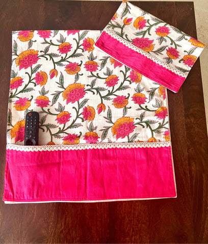 Pink Orange Floral Fridge Microwave Cover