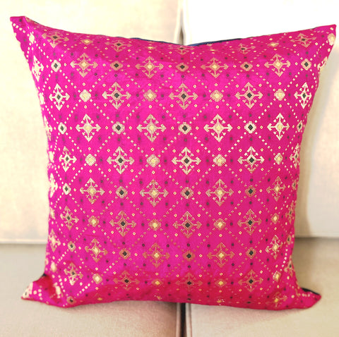 Pink Bandhani Cushion Cover