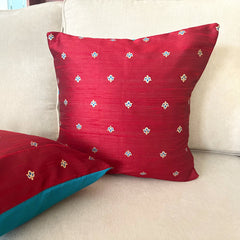 Maroon Blue Boota Cushion Cover