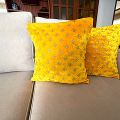 Yellow Floret Velvet 16"x16" Cushion Cover