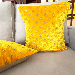 Yellow Floret Velvet 16"x16" Cushion Cover