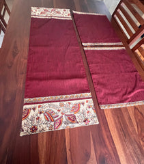 Madhubani Maroon Panchi- Table Runner with 2 Mats