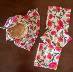 Pink Orange Floral Roti Covers