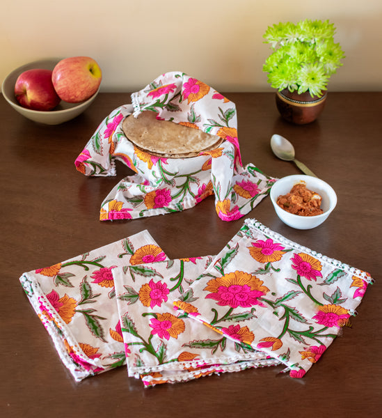 Pink Orange Floral Roti Covers