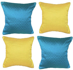 Set of 4: Imprints Self Design Blue Yellow Cushion Covers
