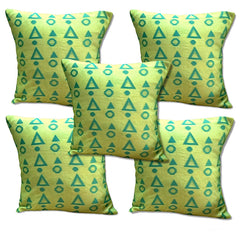 Set of 5 Cushion Covers Chanderi Green Pyramid