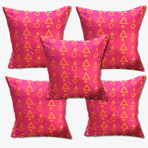 Cushion Covers Pink with Orange Motif Pack 5