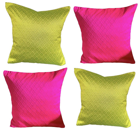 Set of 4: Imprints Self Design Pink Green Cushion Covers