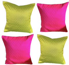 Set of 4: Imprints Self Design Pink Green Cushion Covers