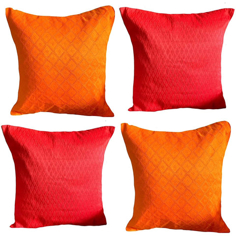 Cushion Cover Pack 4 Self Print Solid Plain Red Orange