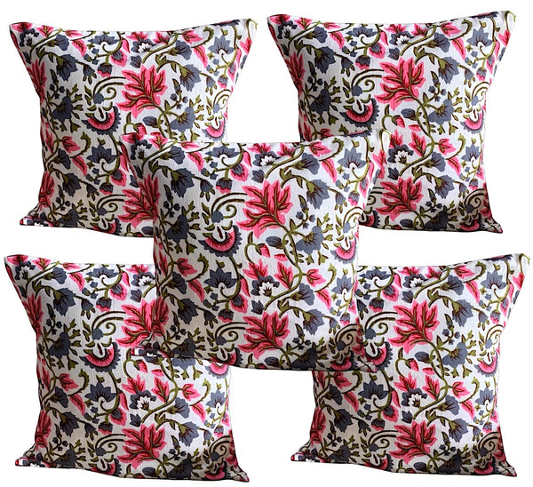 Filigree Pink Grey Floral Cushion Covers Set of 5