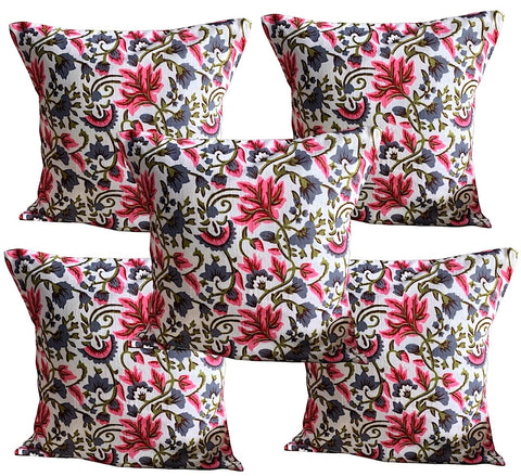 Set of 5: Filigree Pink Grey Floral Cushion Covers