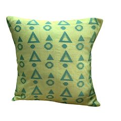 Set of 5 Cushion Covers Chanderi Green Pyramid