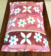 Set of 2 Pillow Covers 100% Cotton White Floral in Pink Base Print