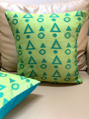 Set of 5 Cushion Covers Chanderi Green Pyramid