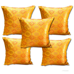 Yellow Patola Set of 5 Cushion Covers 16"x16"