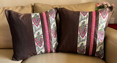 Madhubani: Batak Brown Pink Cushion Covers